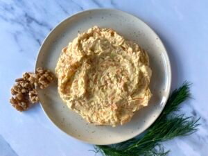 Turkish carrot dip served with fresh dill herb and walnuts