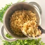 Pot of bulgur pilaf served with parsley
